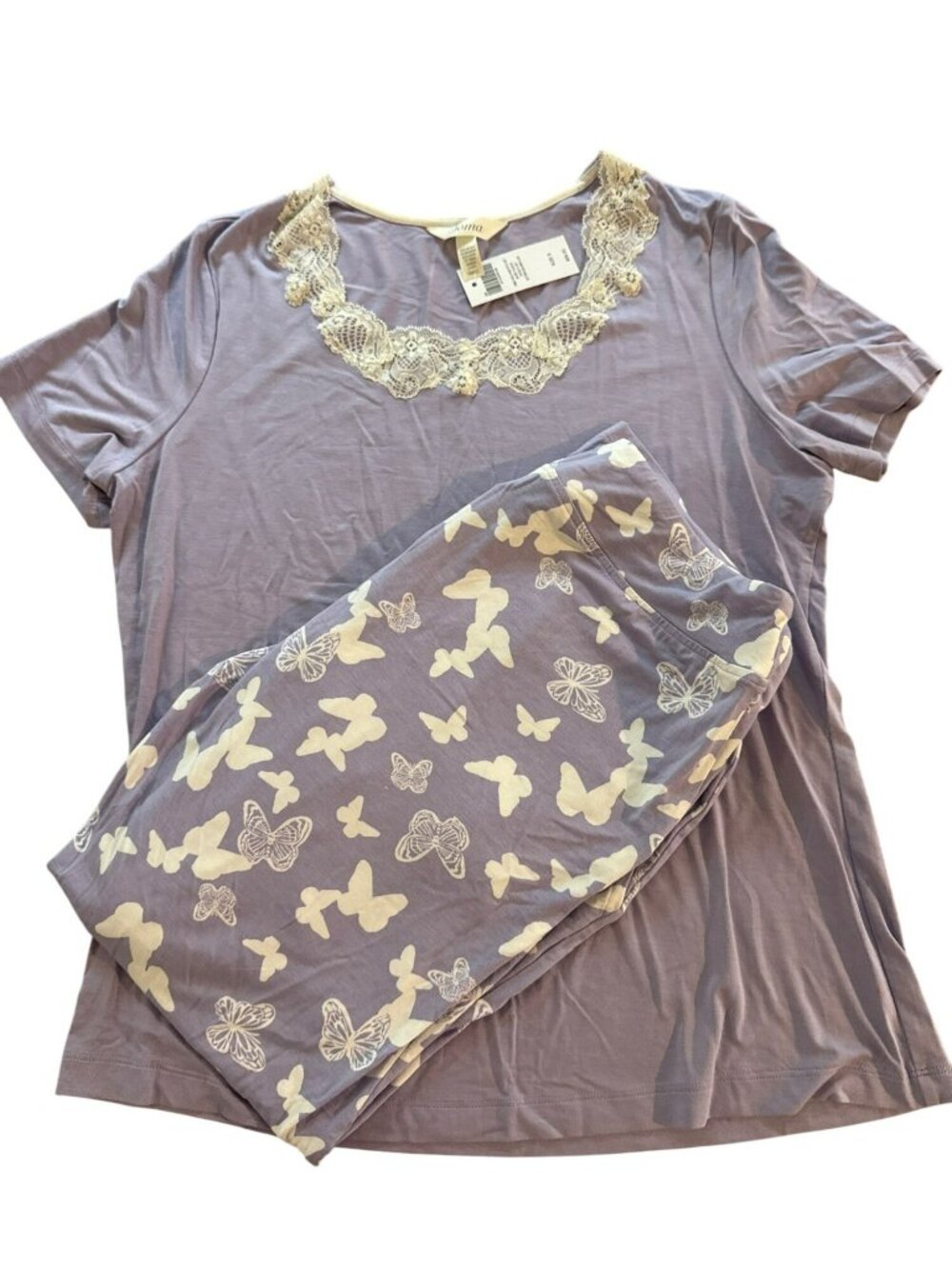 Soma Cool Nights Pajama Set Size Small Short Sleeve Purple Butterflies NWT